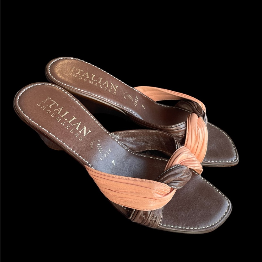 Brown and Peach Wedges by Italian Shoemakers Size 7 Excellent Condition